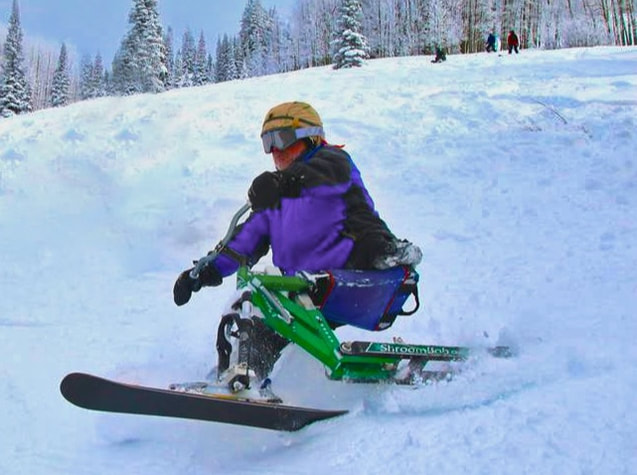 Picture of an iSkibike rider skiing the crud.